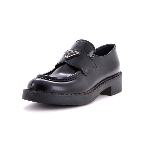 Prada Women's Triangle Logo Loafers Spazzolato Leather
